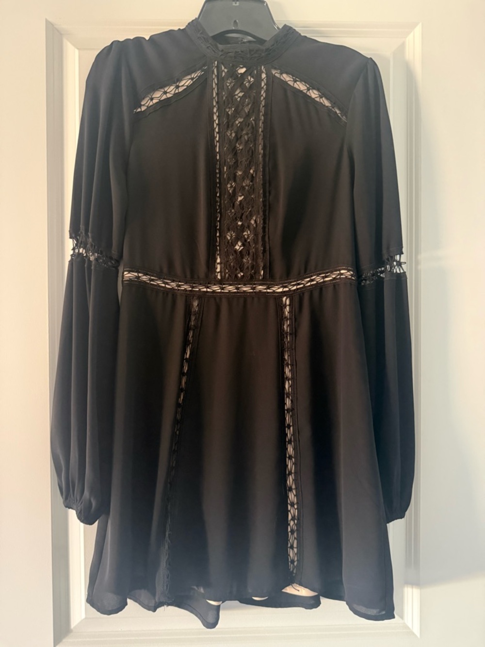 Express Black Lace-Panel Long Sleeve Mini Dress